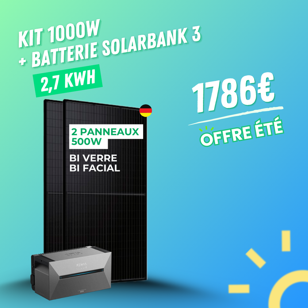 Solarbank 3 E2700 Pro + 2 panneaux AE SOLAR 500W (1000W)