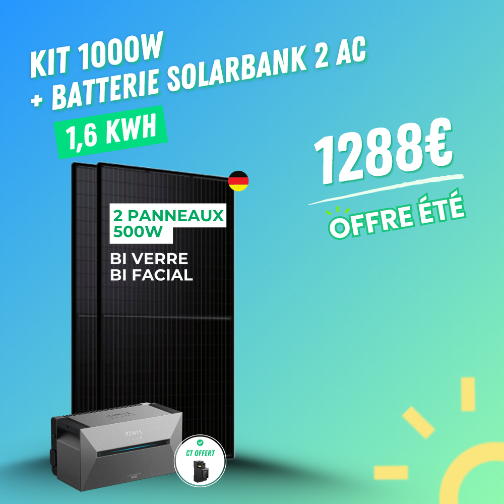 Solarbank 2 E1600 AC + 2 panneaux AE SOLAR 500W (1000W)