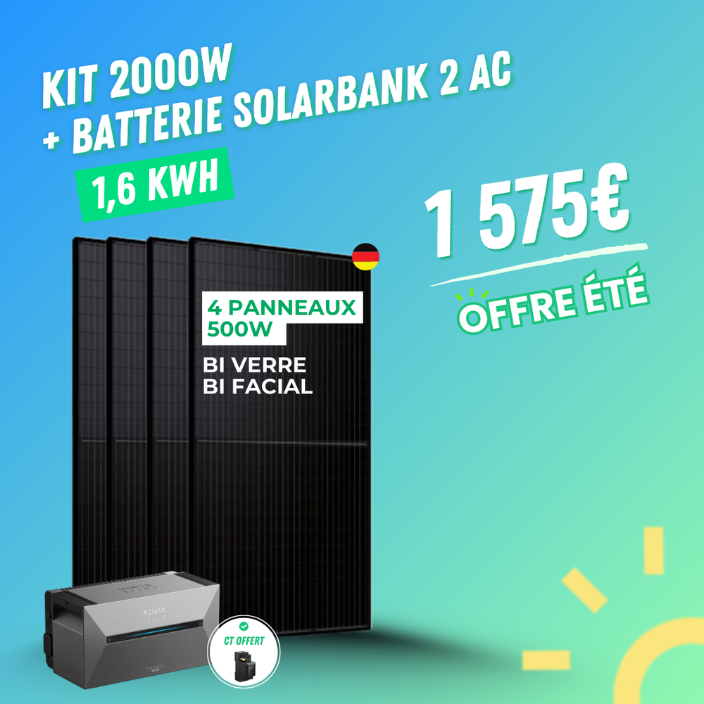 Solarbank 2 E1600 AC + 4 panneaux AE SOLAR 500W (2000W)