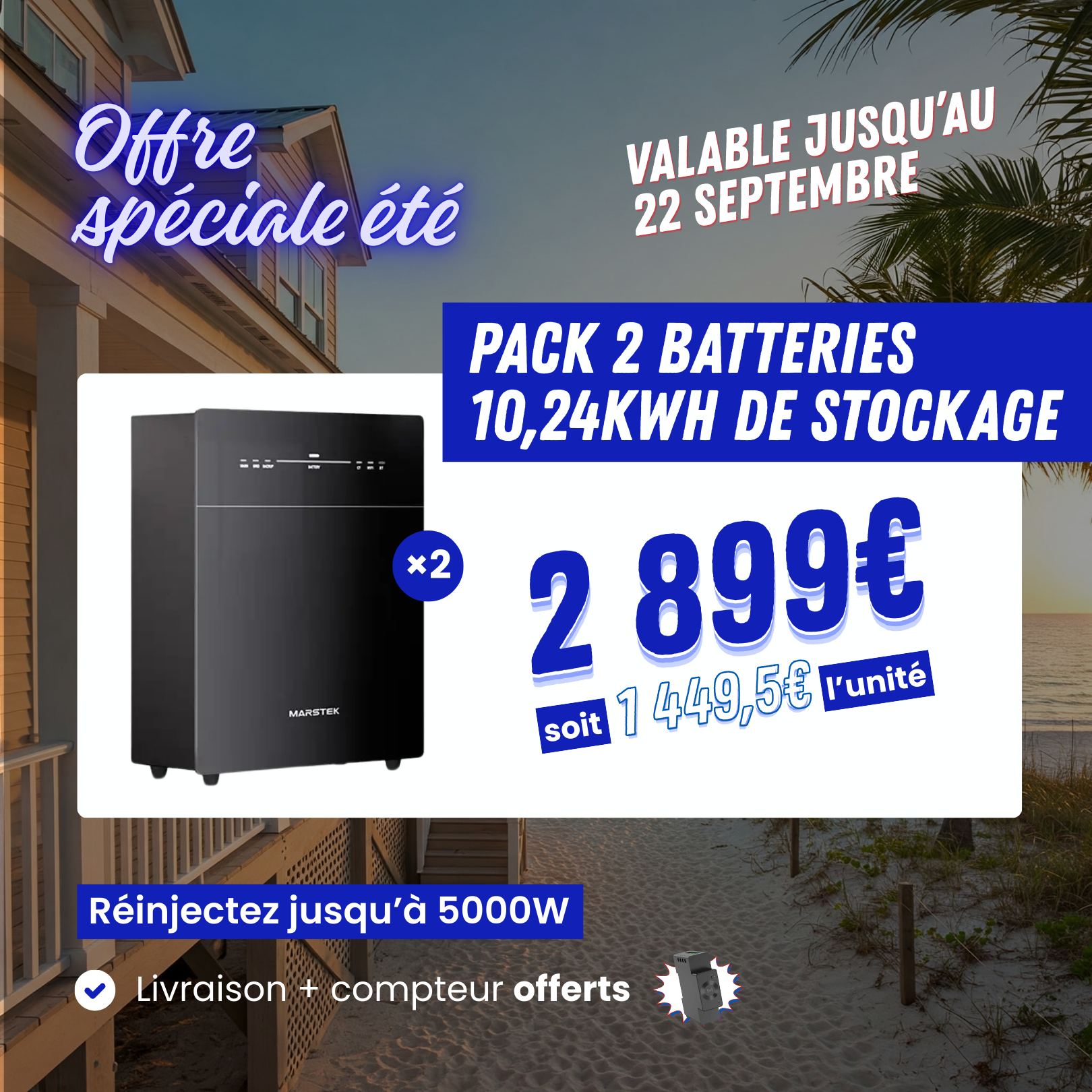 Pack Batterie de stockage VENUS E Marstek 5120Wh couplé en AC