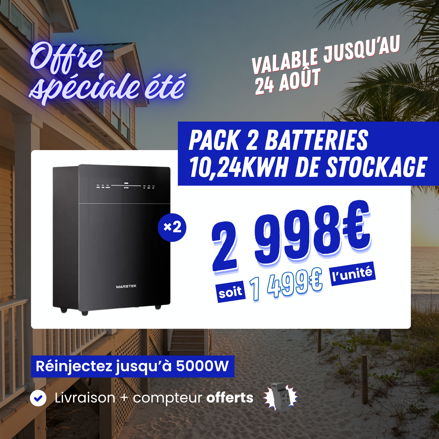Pack Batterie de stockage VENUS E Marstek 5120Wh couplé en AC