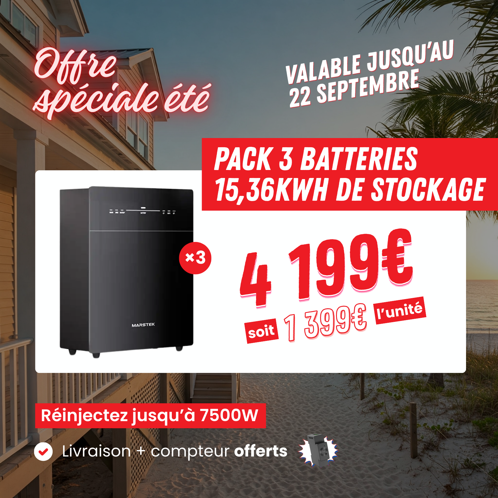 Pack Batterie de stockage VENUS E Marstek 5120Wh couplé en AC