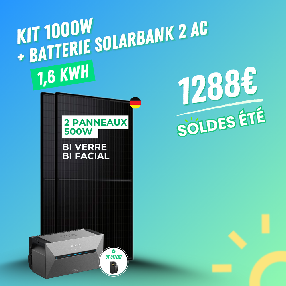 Solarbank 2 E1600 AC + 2 panneaux AE SOLAR 500W (1000W)
