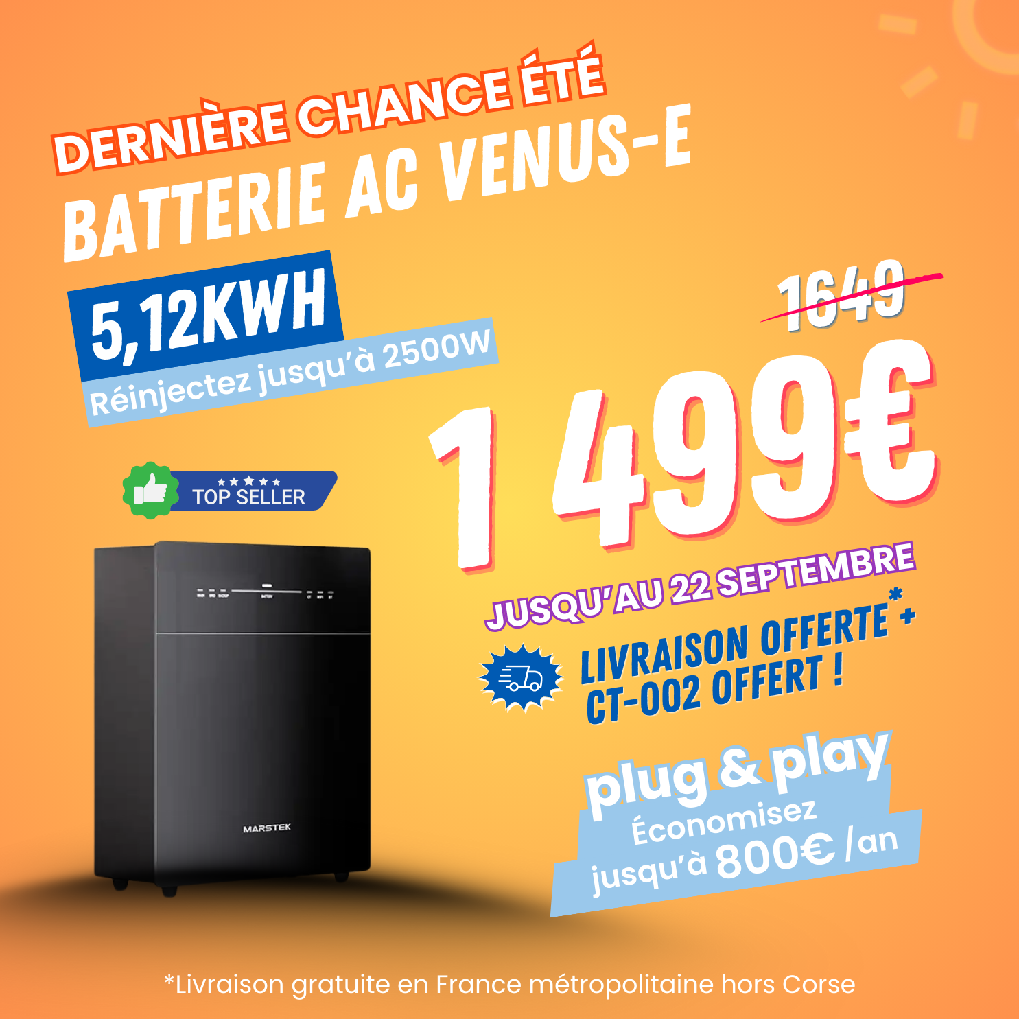 Batterie de stockage VENUS E Marstek 5120Wh couplé en AC