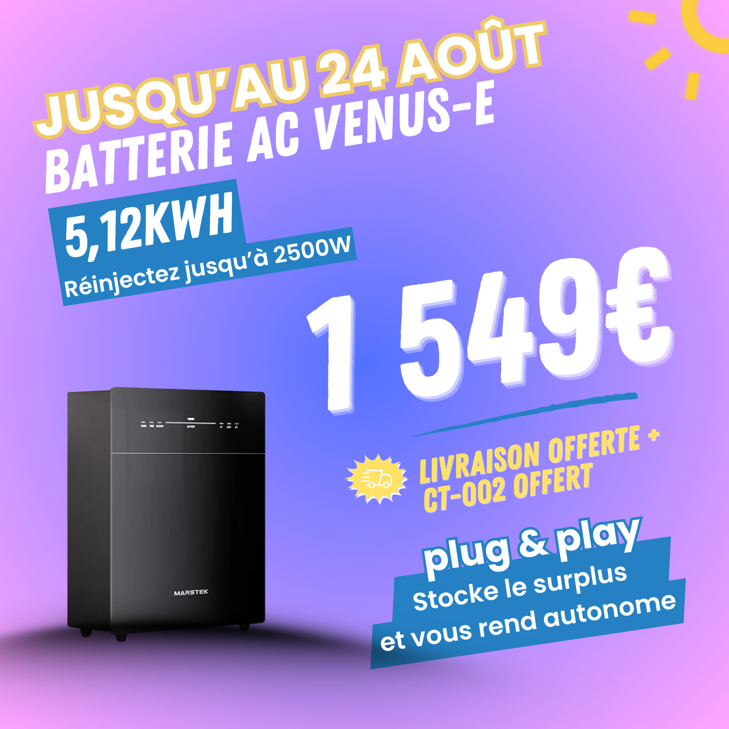 Batterie de stockage VENUS E Marstek 5120Wh couplé en AC
