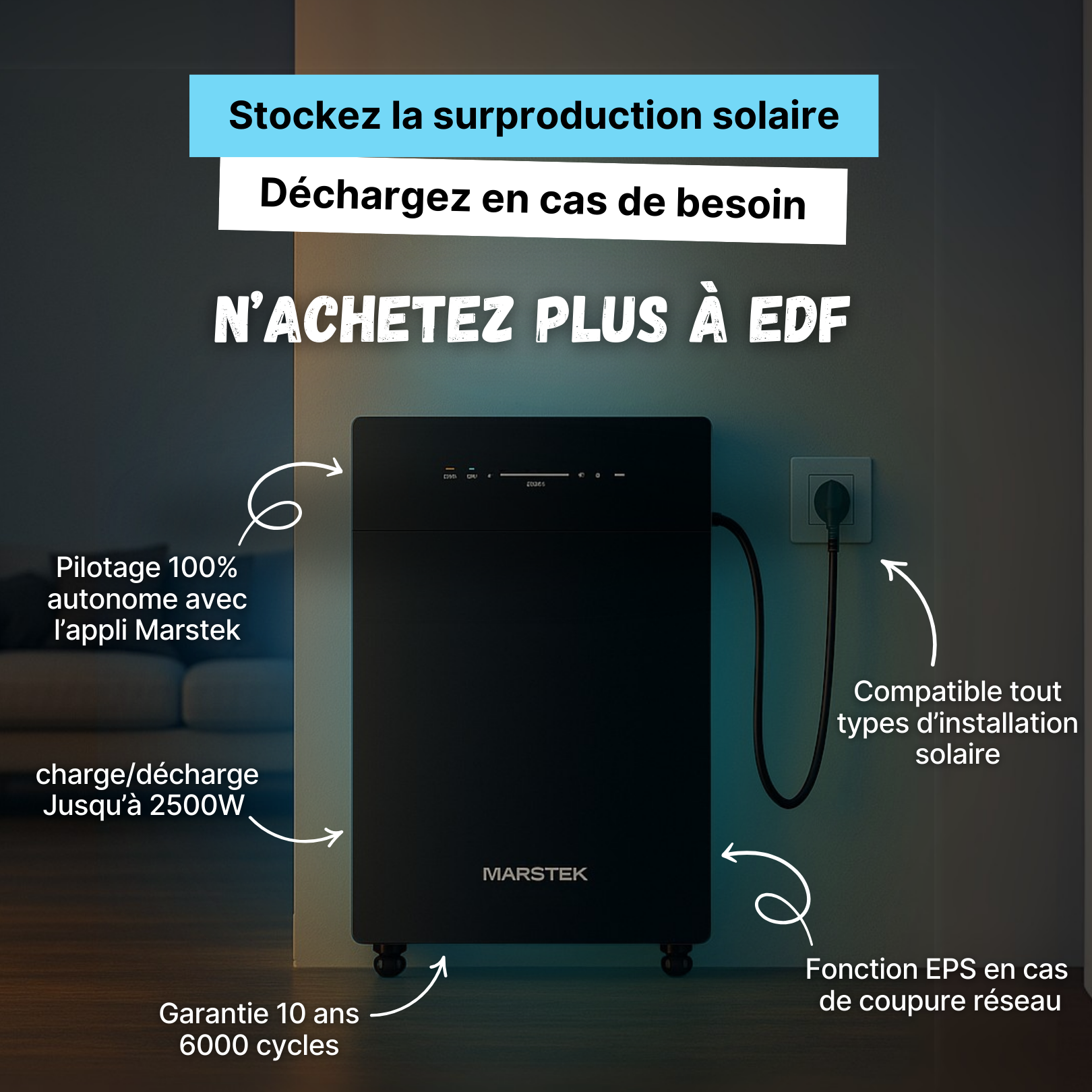 Batterie de stockage VENUS E Marstek 5120Wh couplé en AC